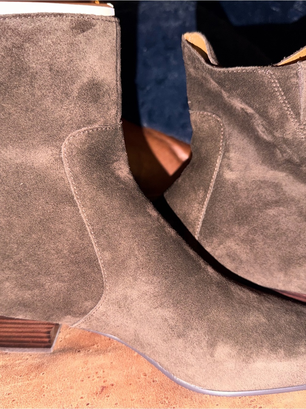 Madewell Women's Suede Ankle Heeled Boots in Taupe Brown